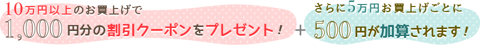 10万円以上のお買い上げで1,000円分の割引クーポンをプレゼント!