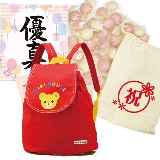一升餅（紅白丸餅）ミキハウス リュック【レッド】セット